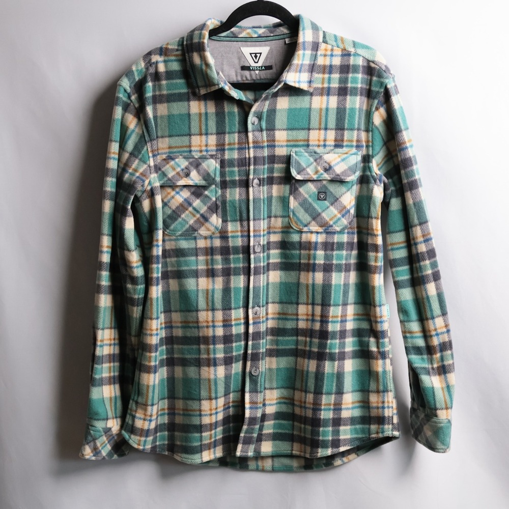 Vissla Eco-Friendly Plaid Fleece Button Up Shirt Jacket Mens Large Teal M511YECO